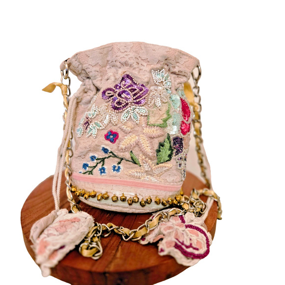 Antica Sartoria Positano Boho Round Beaded Bag Purse Bells - Picture 2 of 14